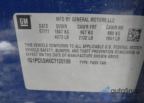 2012 Chevrolet Cruze Ls from USA, damaged, VIN 1G1PC5SH6C7120198